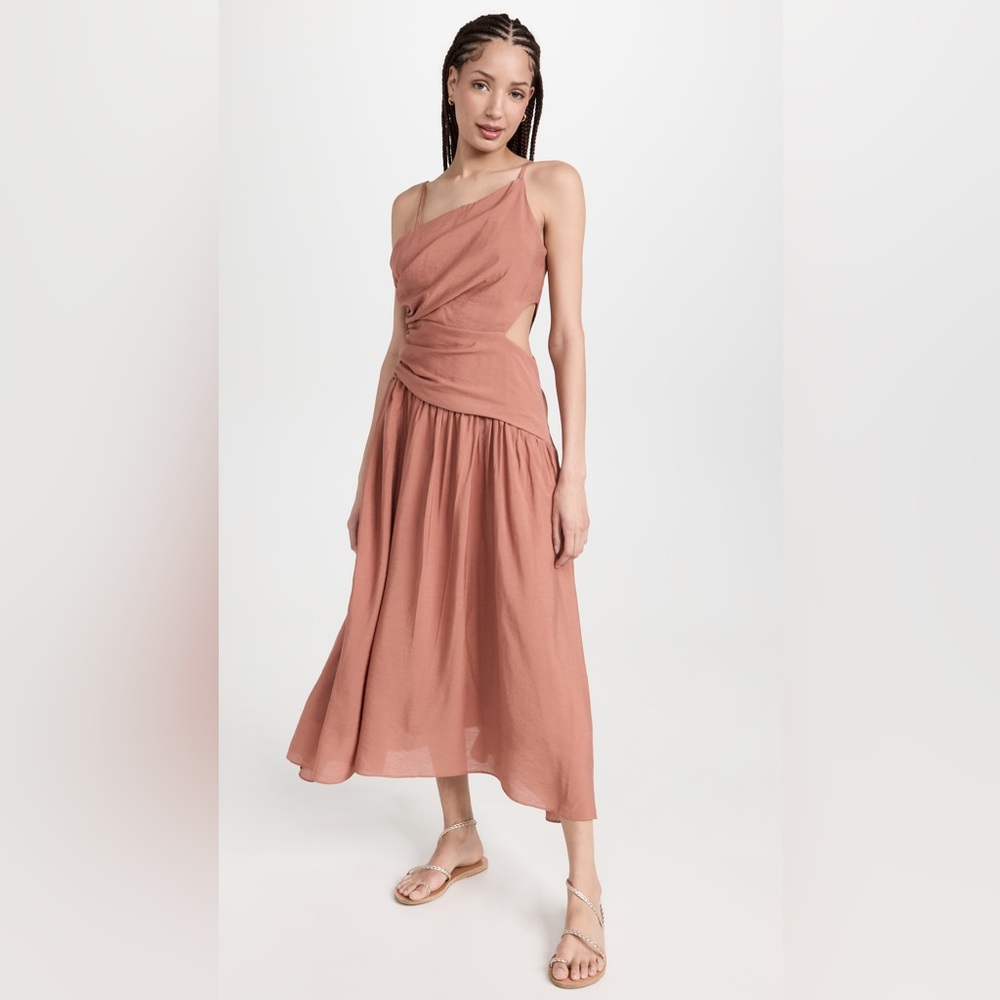 Moon River Ruched Cutout Midi Dress in Terracotta Muted Pink Small BNWT NWT